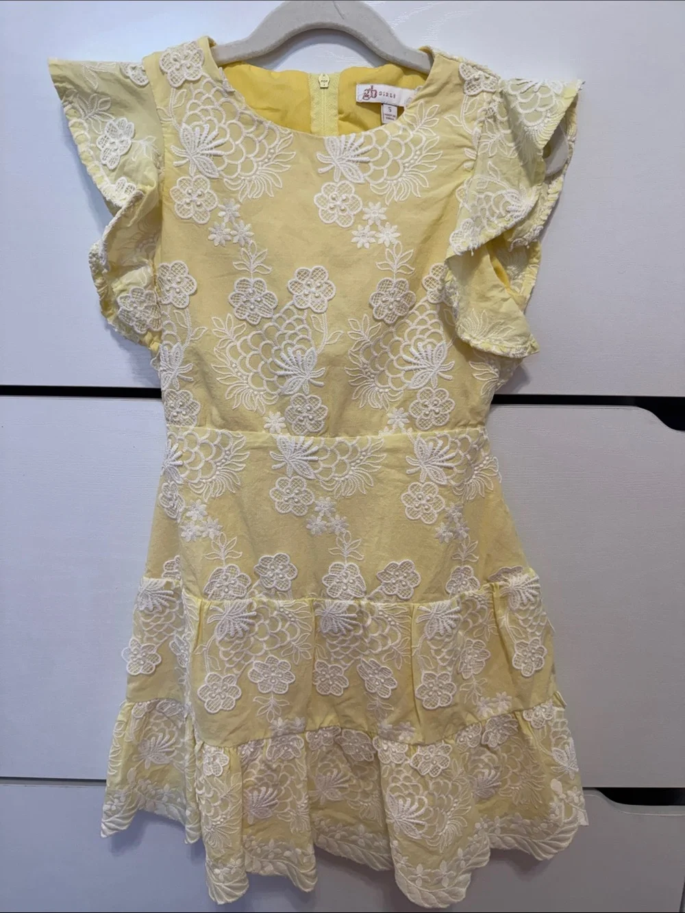 GB girls Yellow Dress with White Floral Lace